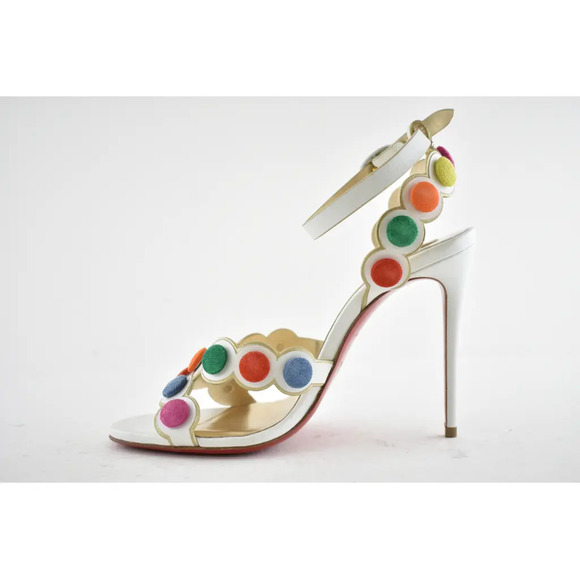 Christian Louboutin Smartissima 100 White Multi Ankle Strap Sandal Heel Pump 35 - Picture 8 of 11